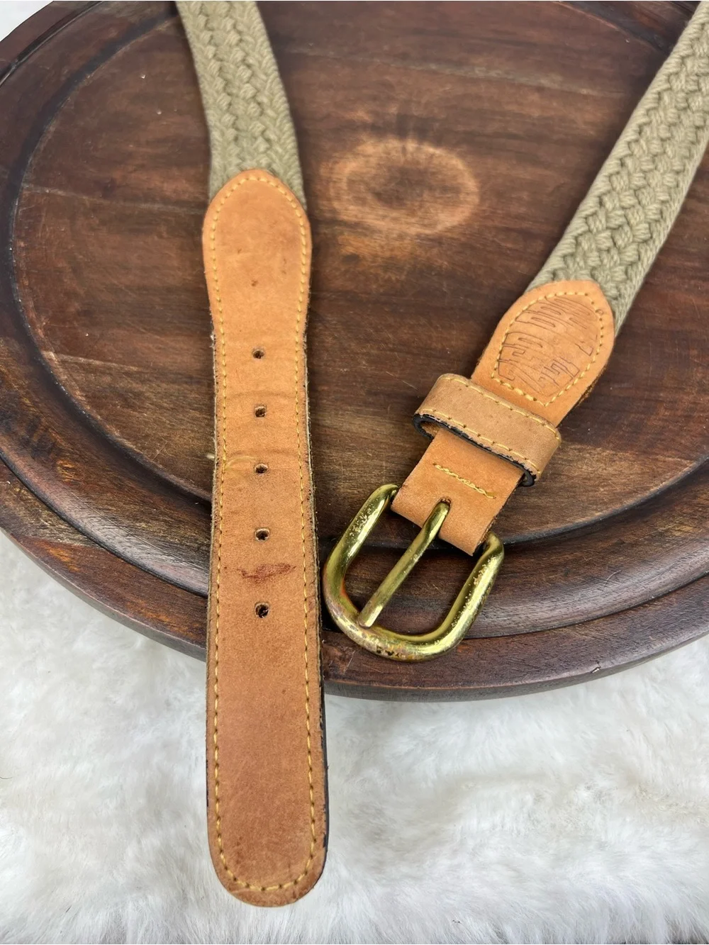 Vintage Zep-Pro Sport Belt 38 Green Woven Rope Leather Ends Brass Buckle USA